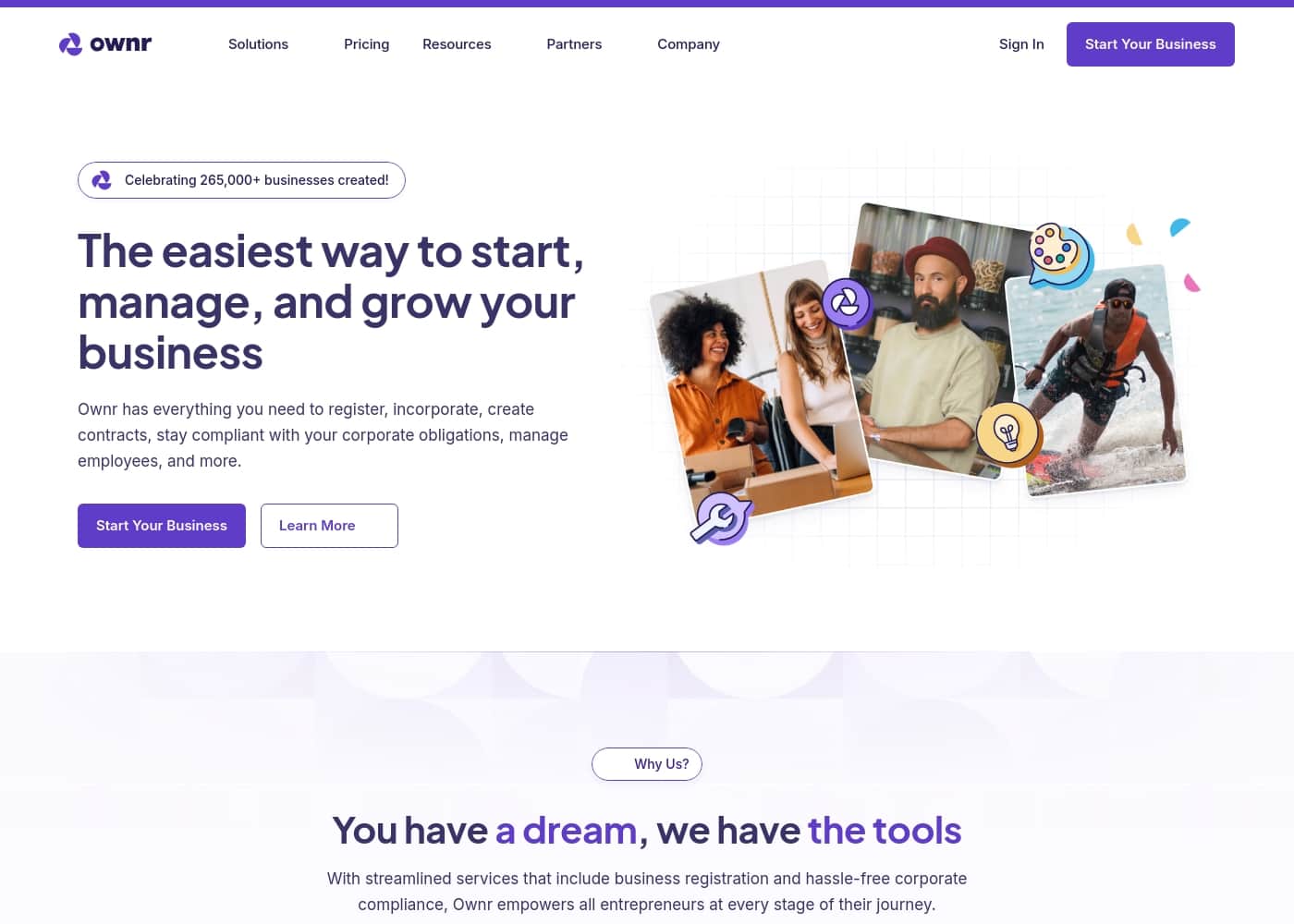 Ownr homepage screenshot
