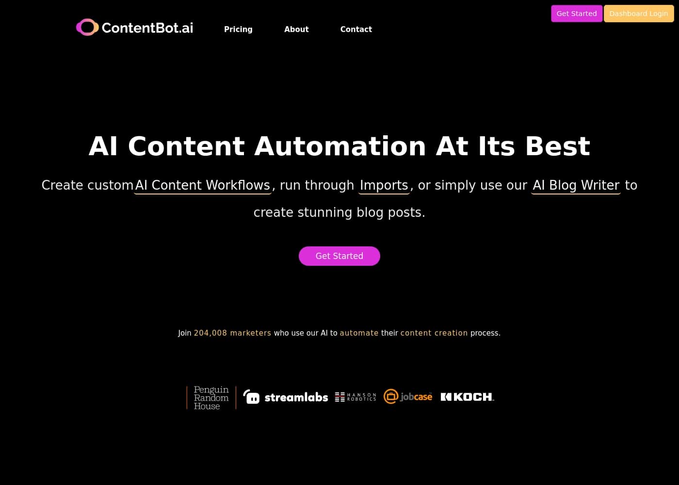 ContentBot homepage screenshot