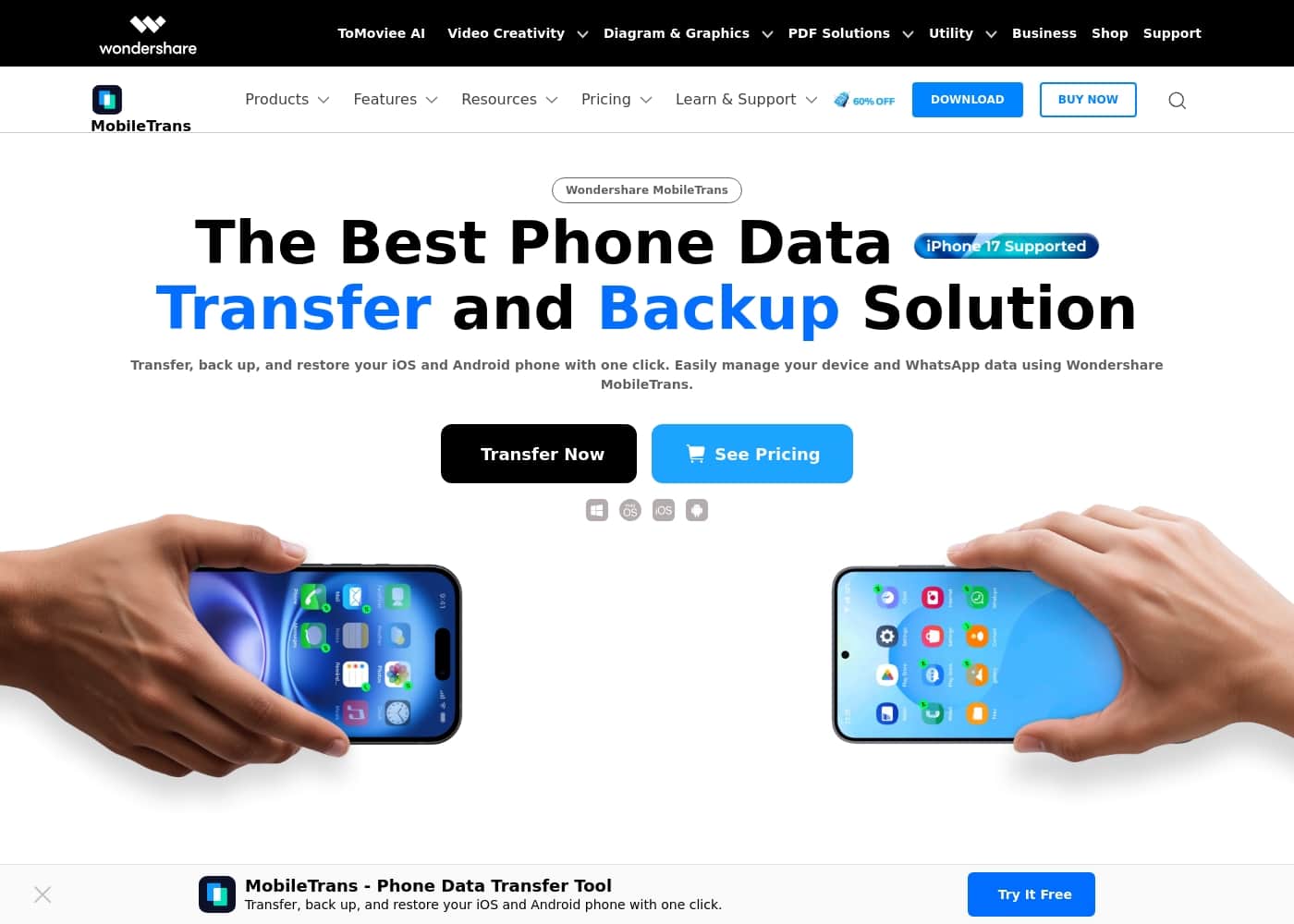 MobileTrans homepage screenshot