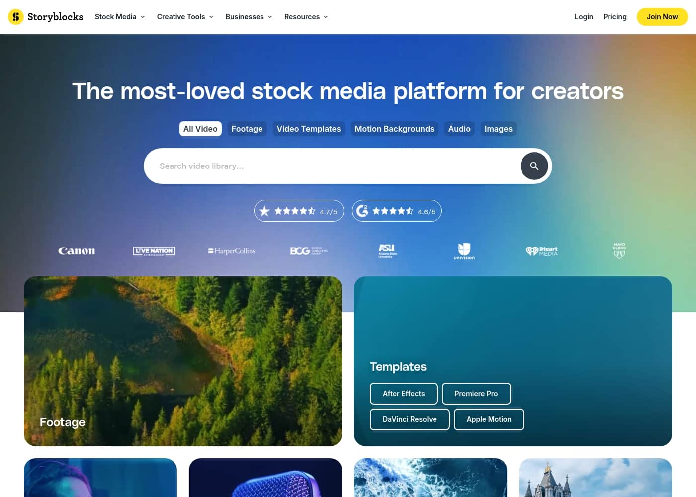 Storyblocks homepage screenshot
