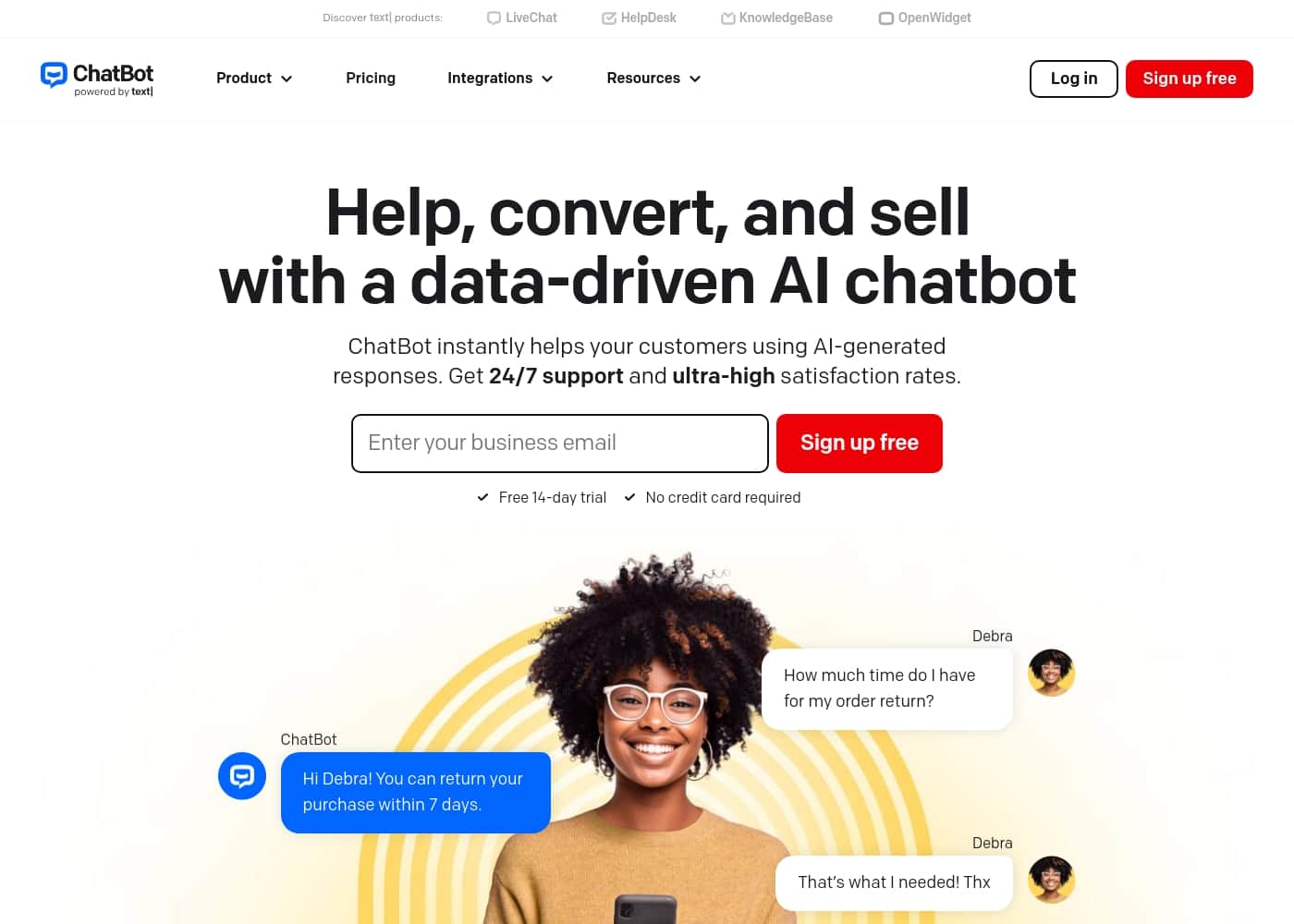 Chatbot homepage screenshot