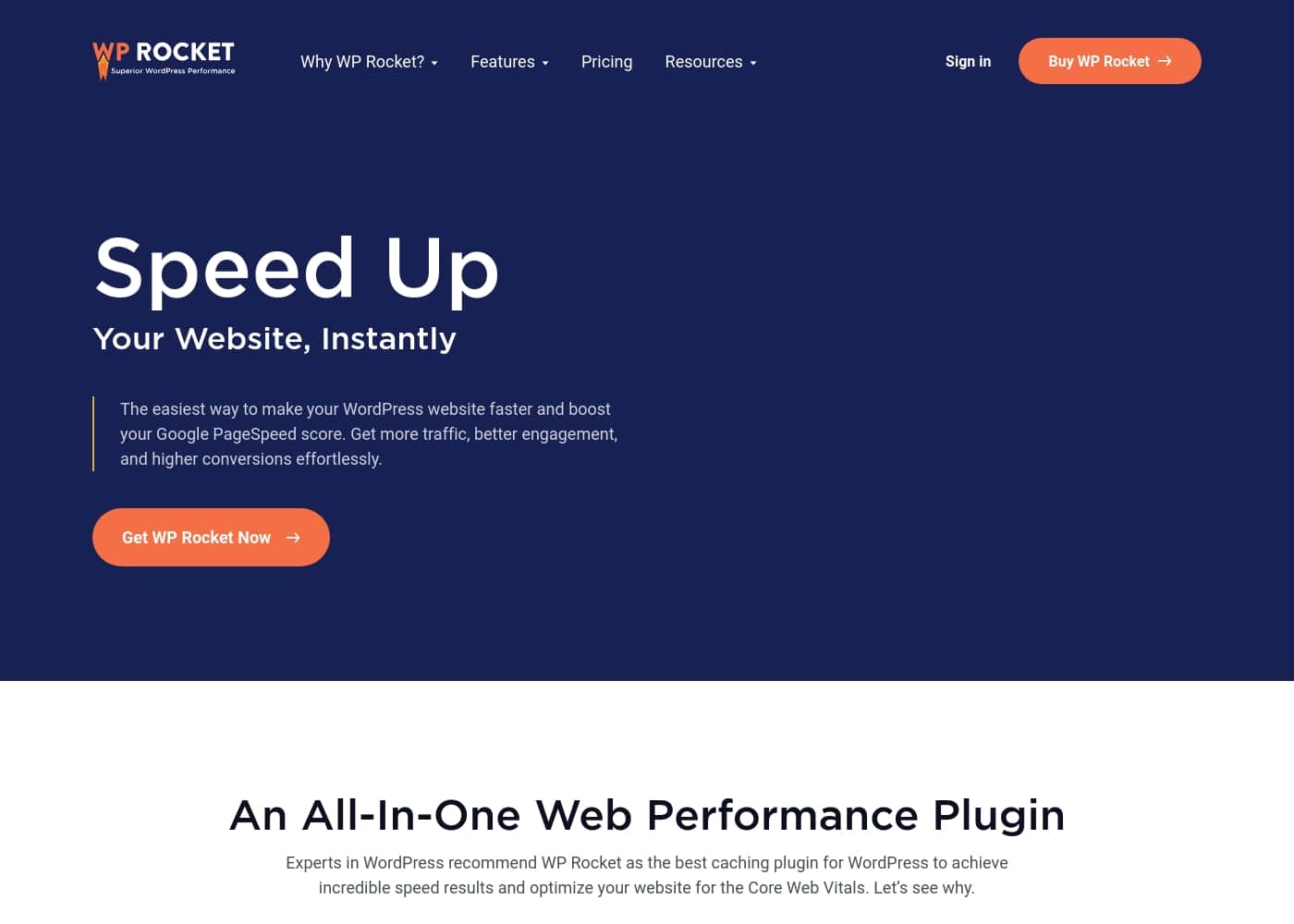 WP Rocket homepage screenshot