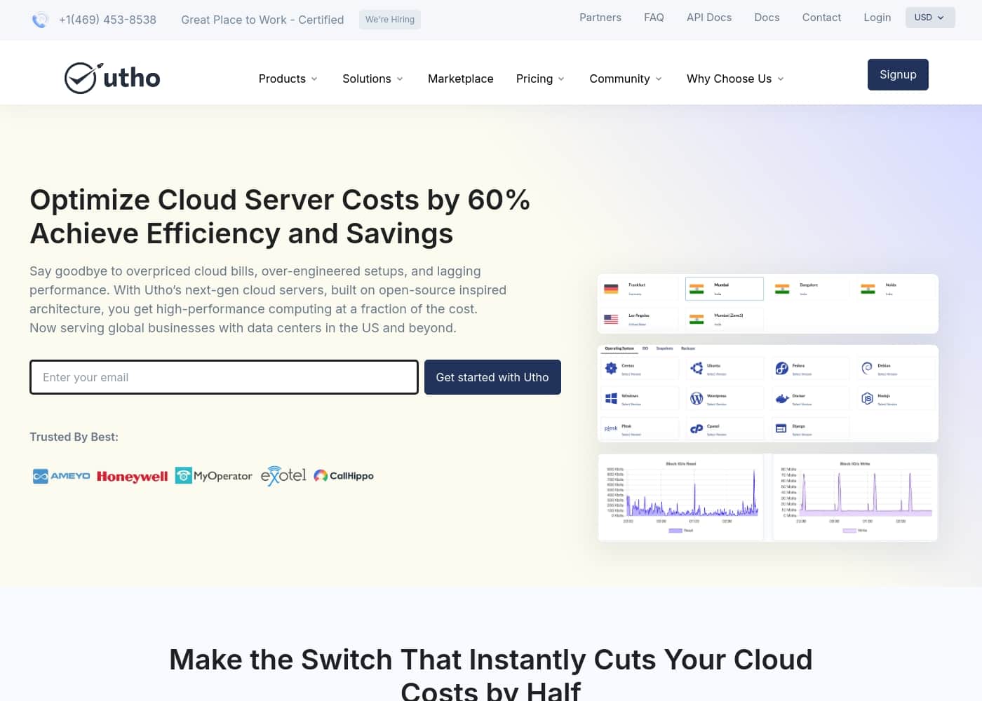 Utho homepage screenshot