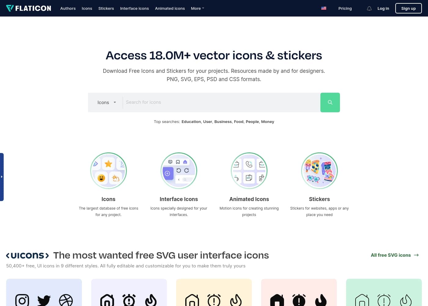 Flaticon homepage screenshot