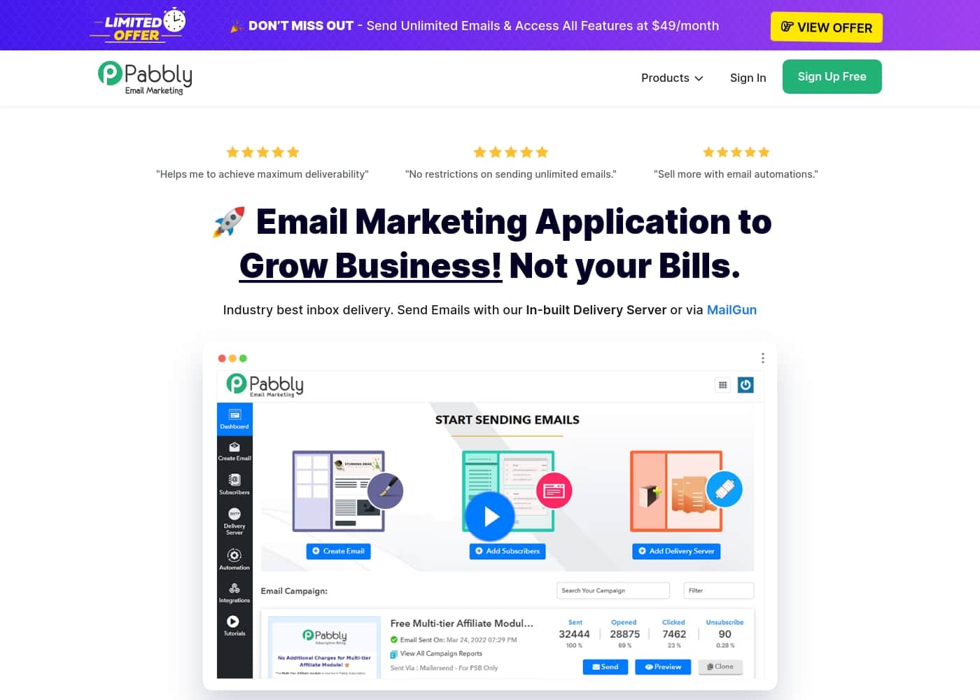 Pabbly Email Marketing homepage screenshot