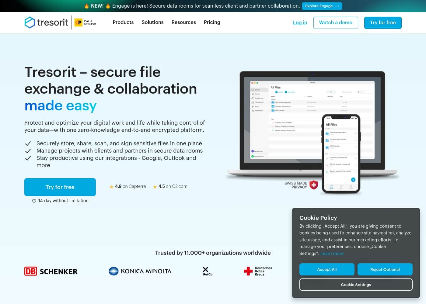 Tresorit homepage screenshot