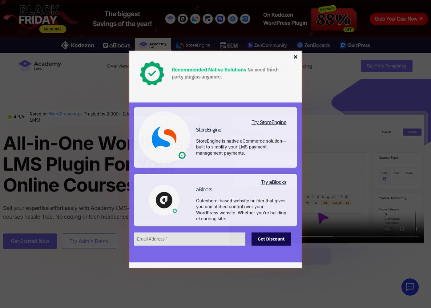 Academy LMS homepage screenshot