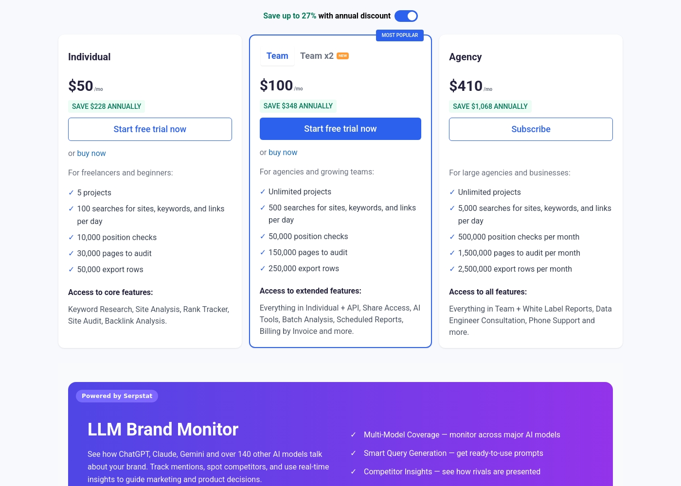 Serpstat pricing screenshot