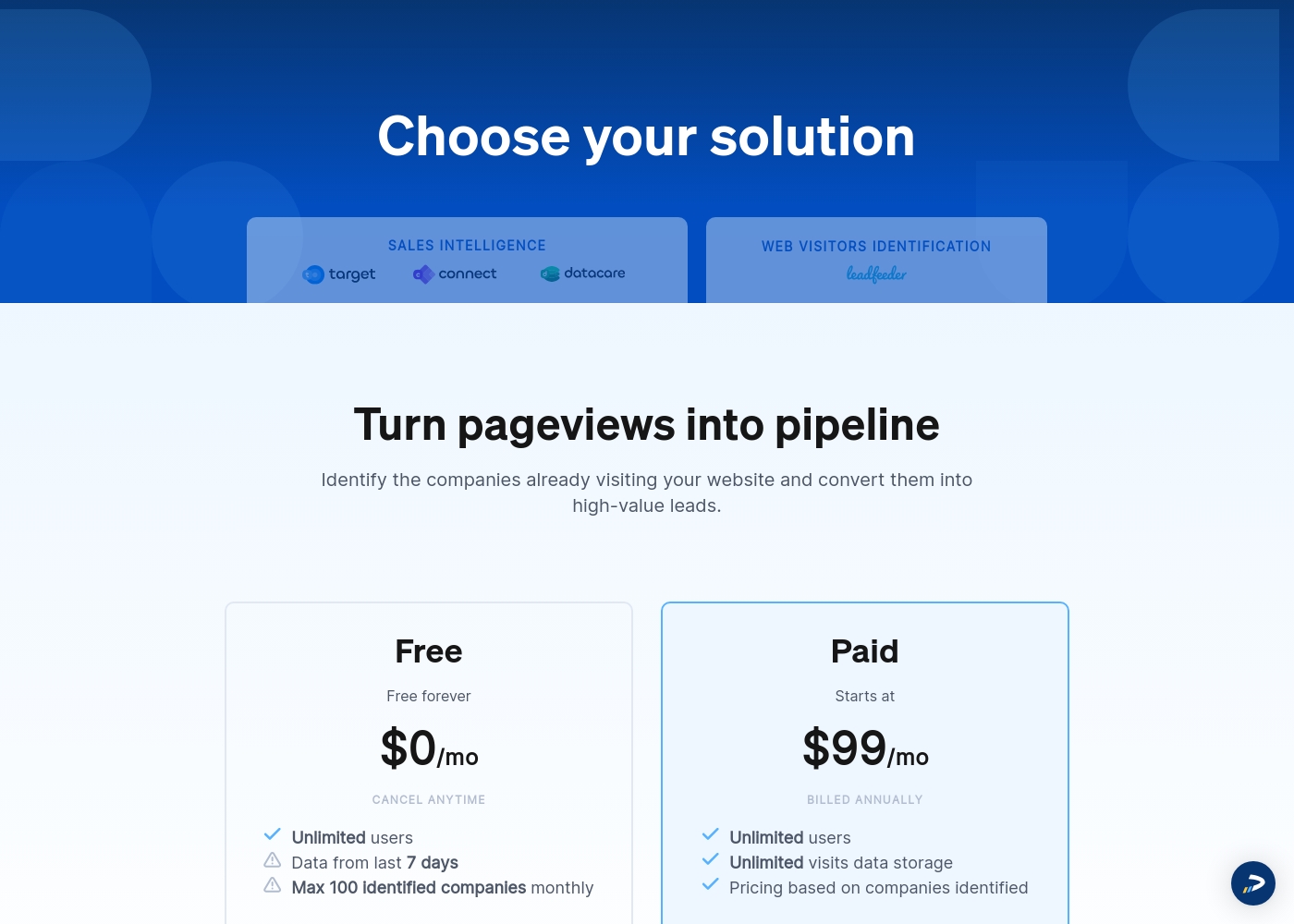 Leadfeeder pricing screenshot