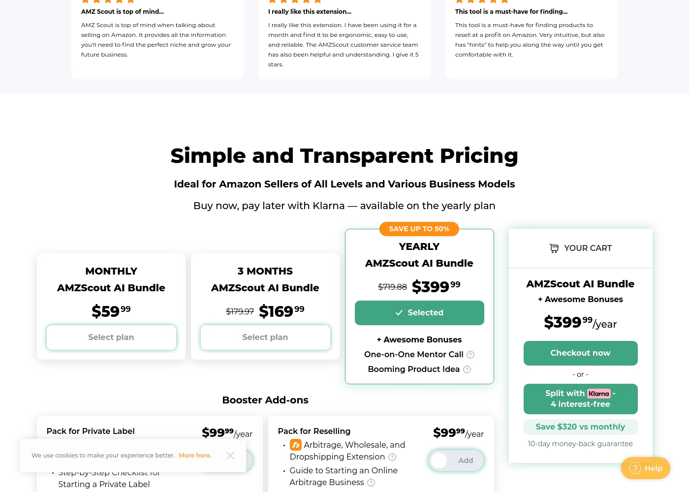AMZScout pricing screenshot