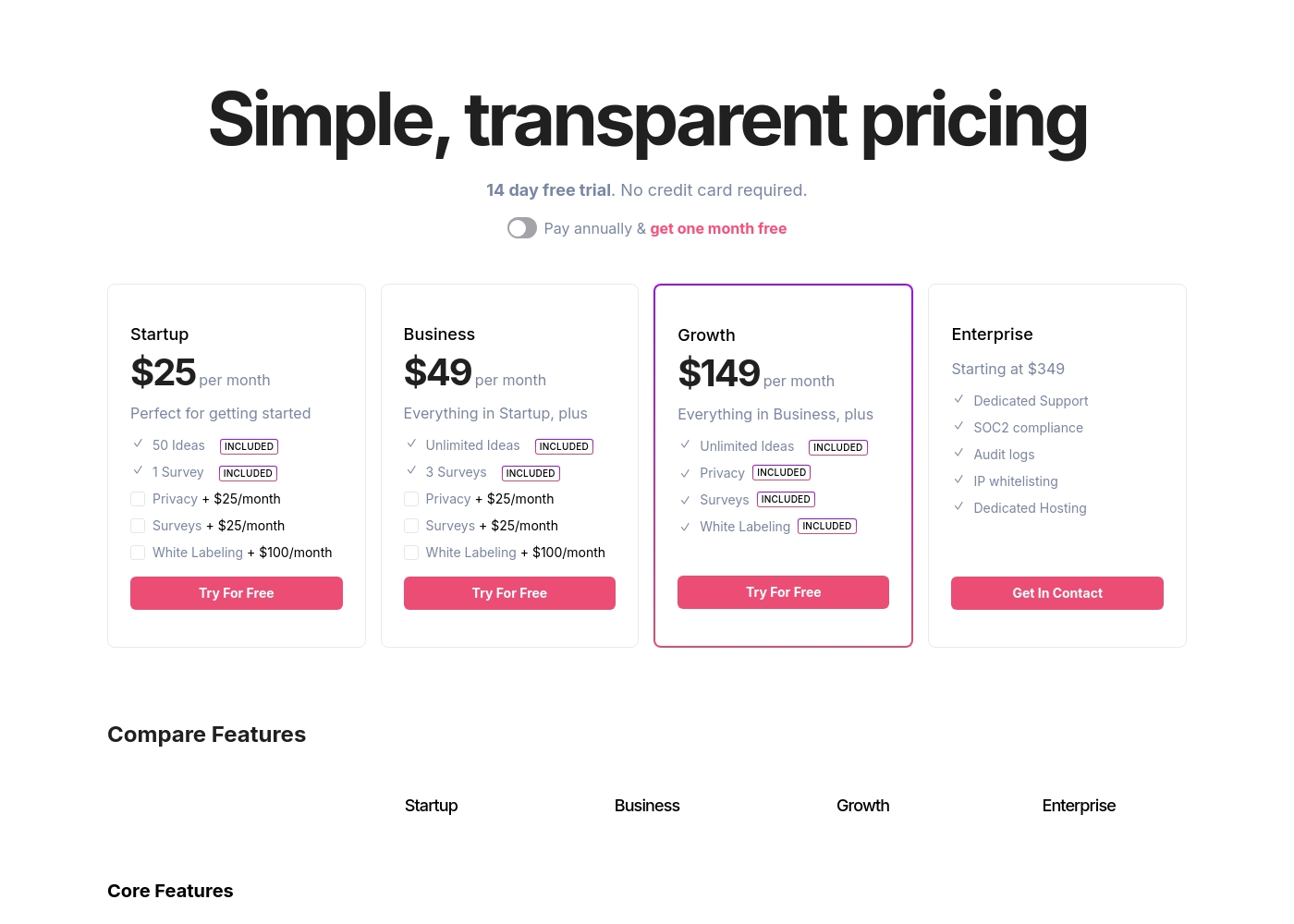 Frill pricing screenshot
