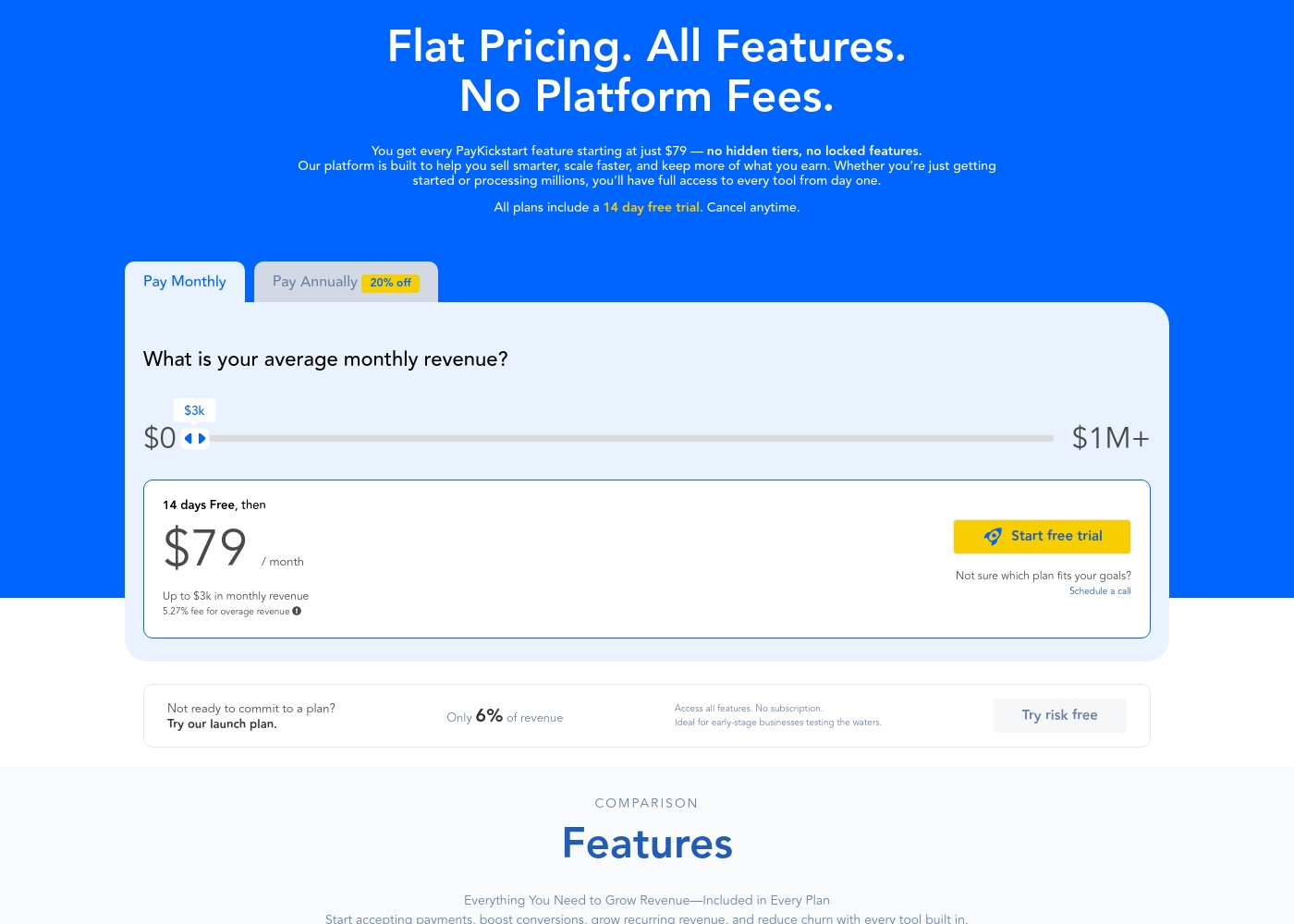 PayKickstart pricing screenshot